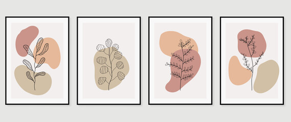 Minimal abstract art background vector. Wall art design for home decoration. Home plant , cactus , flower, botanical doodle hand drawn design for cover, banner, invitation, prints, poster, wallpaper.