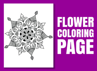 Flower coloring page. flower coloring book. Floral coloring book page for adults and children. coloring page doodle. flower pencil sketch. adult coloring pages flowers. black and white adult coloring