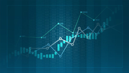 Financial chart with uptrend line graphs and candlesticks