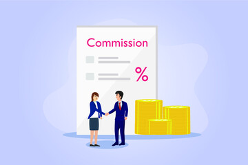 Commission vector concept. Business people handshaking and having a deal with commission percentage