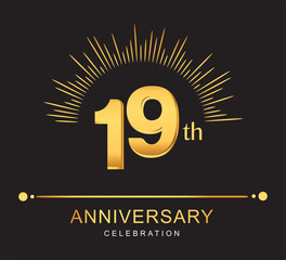 Fototapeta premium 19th anniversary design with golden color and firework for anniversary celebration