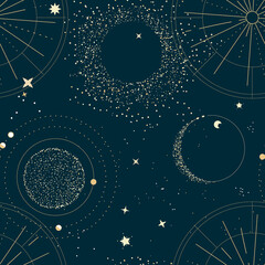 Tender  universe constelllation vintage textile print , boho night sky, moon in galaxy, astrology modern minimal print
