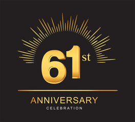 61st anniversary design with golden color and firework for anniversary celebration