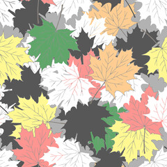 Vector Illustration Hand drown of colored maple tree leaves. Seamless pattern