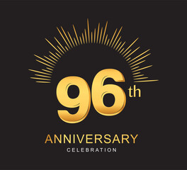 96th anniversary design with golden color and firework for anniversary celebration
