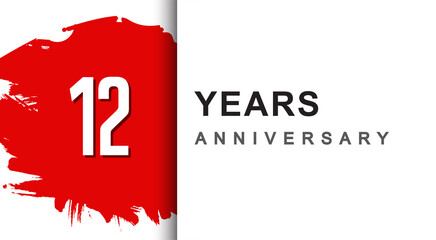 12th years anniversary design with red brush isolated on white background for company celebration event