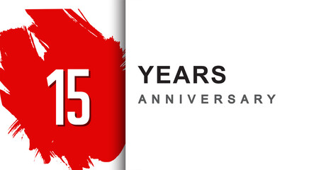 Obraz na płótnie Canvas 15th years anniversary design with red brush isolated on white background for company celebration event