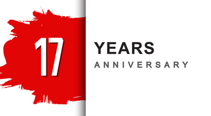 17th years anniversary design with red brush isolated on white background for company celebration event