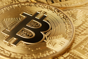 Fototapeta na wymiar Group of golden bitcoins
