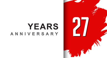 27th years anniversary design with red brush isolated on white background for company celebration event