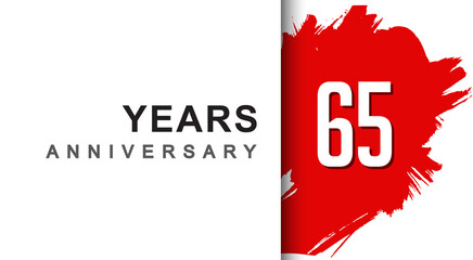 65th years anniversary design with red brush isolated on white background for company celebration event