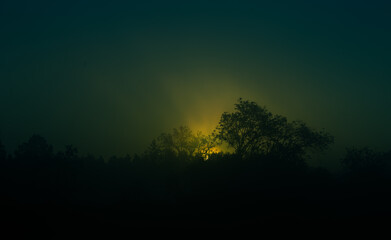 A beautiful morning landscape during the dawn before the sunrise. Summertime scenery of Northern Europe.