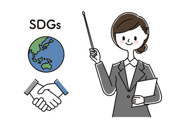 SDGsについて説明する女性