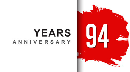 94th years anniversary design with red brush isolated on white background for company celebration event