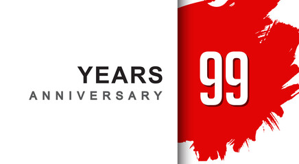 99th years anniversary design with red brush isolated on white background for company celebration event