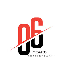 6th anniversary logo red and black swoosh design isolated on white background for anniversary celebration.