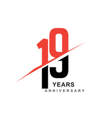 19th anniversary logo red and black swoosh design isolated on white background for anniversary celebration.