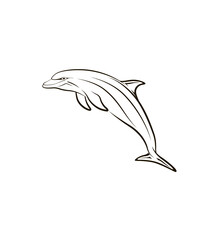 Stylized creative vector illustration of a dolphin tattooon black and white background
