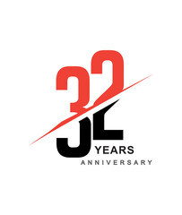 32nd anniversary logo red and black swoosh design isolated on white background for anniversary celebration.