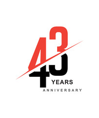 43rd anniversary logo red and black swoosh design isolated on white background for anniversary celebration.