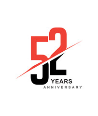 52nd anniversary logo red and black swoosh design isolated on white background for anniversary celebration.