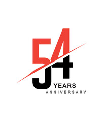 54th anniversary logo red and black swoosh design isolated on white background for anniversary celebration.