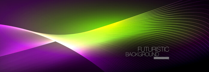 Abstract neon glowing light in the dark with waves. Shiny magic energy and motion concept, vector abstract wallpaper background
