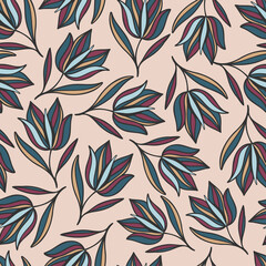 Vector seamless colorful design pattern botanical cute spring herbs and flowers in pastel tones