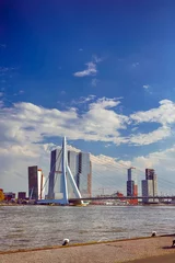 Peel and stick wall murals Erasmus Bridge Dutch Travel Concepts. Attractive View of Renowned Erasmusbrug (Swan Bridge) in  Rotterdam in front of Port and Harbour. Picture Made At Daytime.