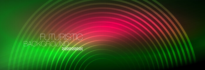 Dark abstract background with glowing neon circles. Trendy layout template for business or technology presentation, internet poster or web brochure cover, wallpaper