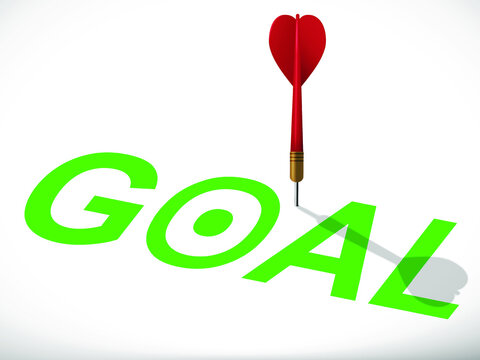 Red dart missing the target with goal text. Arrow out of bullseye. Business success, investment goals, marketing challenge, financial strategy, purpose achievement, focus ideas concept. 3d vector