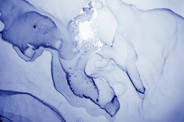 Winter Ink Painting. Art Wave Mix. Indigo Alcohol