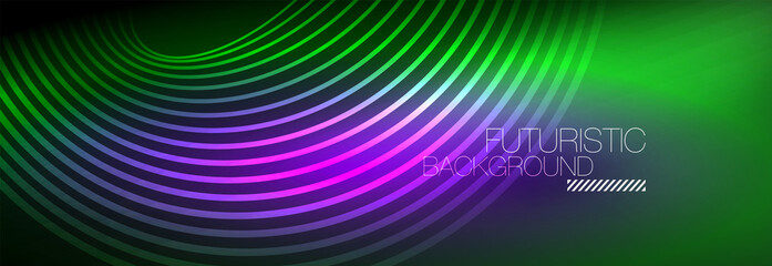 Dark abstract background with glowing neon circles. Trendy layout template for business or technology presentation, internet poster or web brochure cover, wallpaper