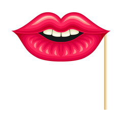 Lips on Stick as Party Birthday Photo Booth Prop Vector Illustration