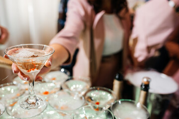wedding reception with steaming martini and champagne