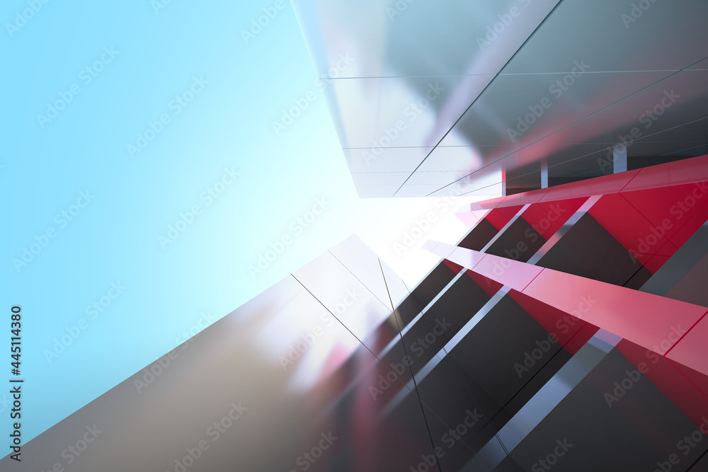 Poster low angle view of futuristic modern architecture, skyscraper of corporate office building, 3d render