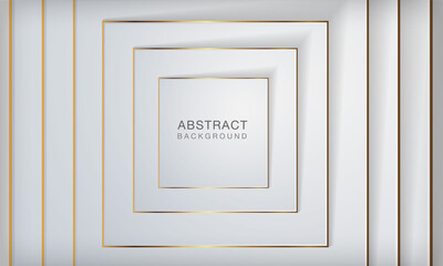 Abstract 3d square papercut layer white background with elegant golden line.