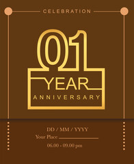 1st years golden anniversary design line style with square golden color for anniversary celebration event.