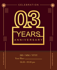 3rd years golden anniversary design line style with square golden color for anniversary celebration event.
