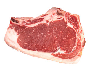 Raw fresh Rib eye steak beef isolated on white background, Close-up view of marble Rib eye steak beef for steak isolated on white With clipping path.