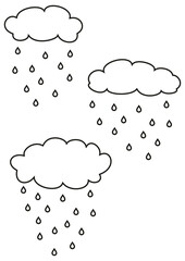 Set of clouds in cartoon style, rainy clouds, cloud outlines, vector clouds drawing