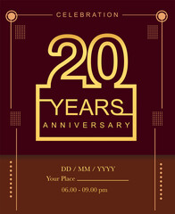 20th years golden anniversary design line style with square golden color for anniversary celebration event.