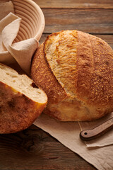 Homemade tartine bread on wooden table - 445114912
