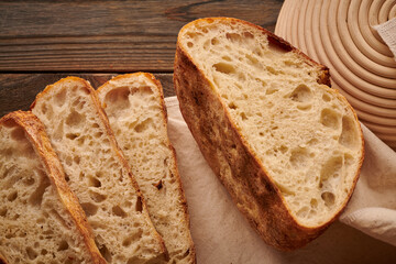Homemade tartine bread on wooden table - 445114978