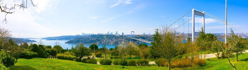 Panoramic view of Fatih Sultan Mehmet Bridge and Cityscape of Istanbul