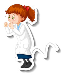 Scientist girl cartoon character do jumping experiment