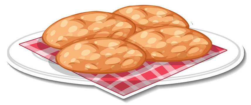 Cookies in plate sticker on white background