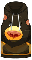 Front of hoodie sleeveless with black bear pattern