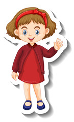 Little girl in red dress cartoon character sticker