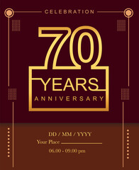 70th years golden anniversary design line style with square golden color for anniversary celebration event.